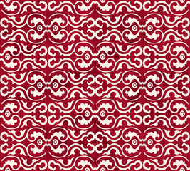 Seamless Vintage Red Chinese Background Curve Spiral Round Frame