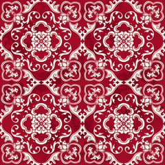 Seamless Vintage Red Chinese Background Spiral Leaf Vine Flower