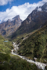 View on the way from Dovan to Deurali , Annapurna mountain range at Himalaya Nepal
