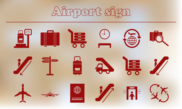 collection of airport signs, travel transport set