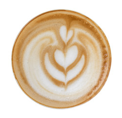 Latte art pattern foam top view isolated on white background, clipping path included