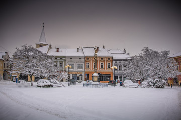 Again beautiful snowfall during the day on the square in Valašské Meziříčí