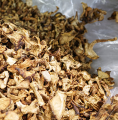 dried hill chanterelle. Hand-picked from the forest, sliced and dried.