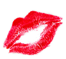 The imprint of her painted lips with red lipstick.