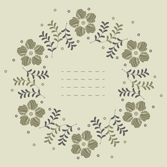 Round frame with spring flowers and leaves