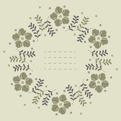 Round frame with spring flowers and leaves