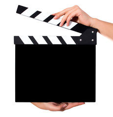Hands holding a clapper board