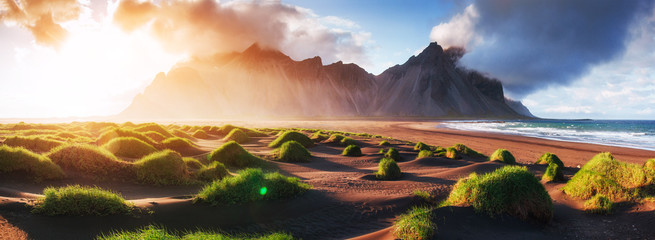 Magic sunset on a sandy beach. Beauty world. Turkey - obrazy, fototapety, plakaty