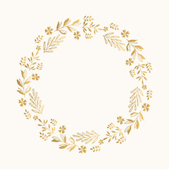 Gold floral round frame. Vector. Isolated.