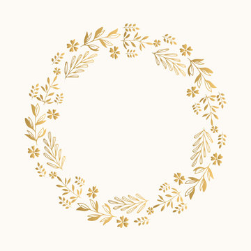 Gold floral round frame. Vector. Isolated.
