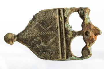 Ancient chape of a sword scabbard, roman or medieval.