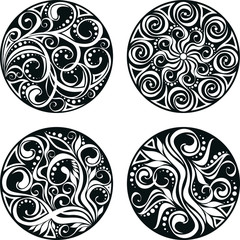 vector isolated set of decorative circle with swirls
