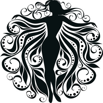 vector stylized image of silhouette a girl in curls