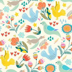 Lovely pattern of birds and flowers.