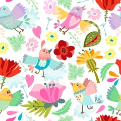 Beautiful floral seamless pattern of bird and flowers. Bright illustration, can be used for creating card, invitation card for wedding,wallpaper and textile.
