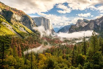 Yosemite Valley at cloudy autumn morning