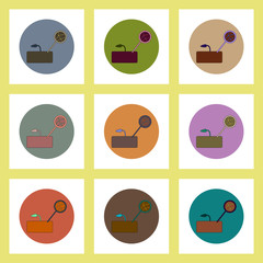 flat icons set of drought and plant concept on colorful circles