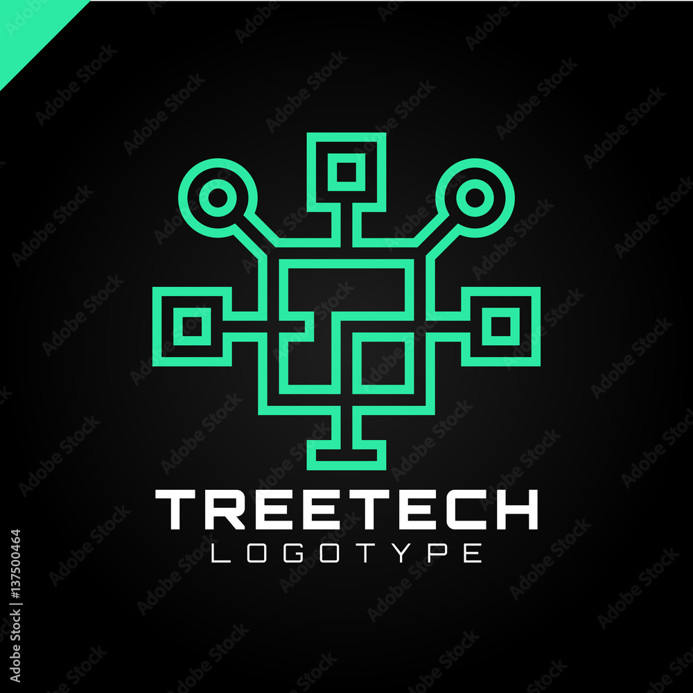 Poster tech tree square chip integrate technology element icons business logo