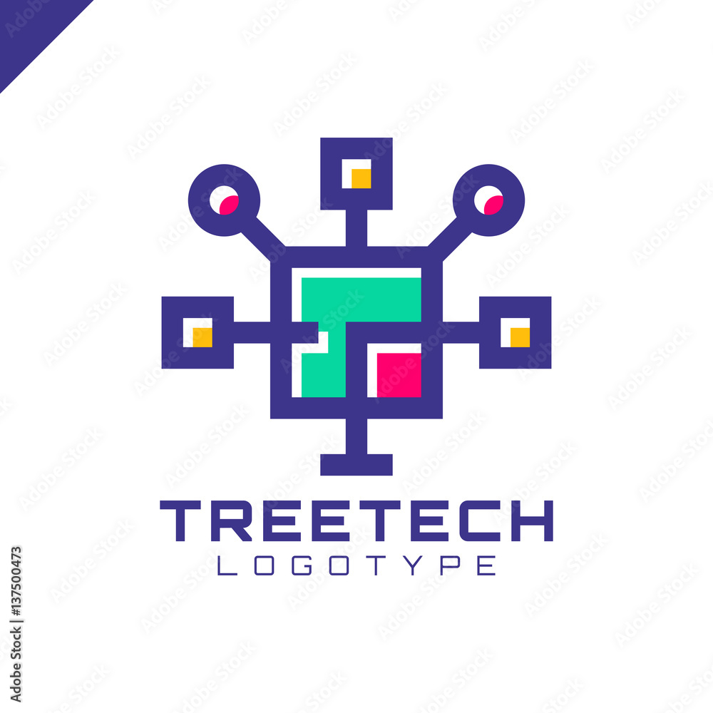 Poster tech tree square chip integrate technology element icons business logo