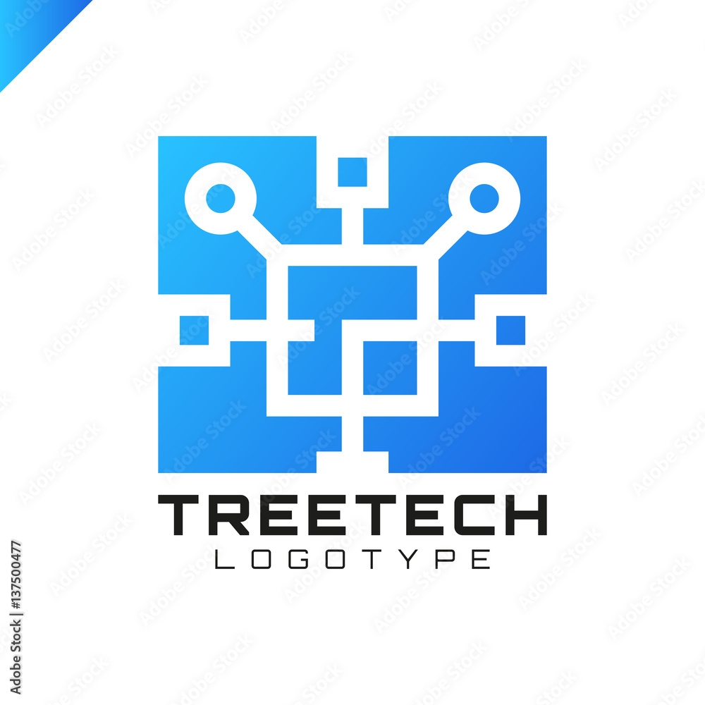 Poster tech tree square chip integrate technology element icons business logo