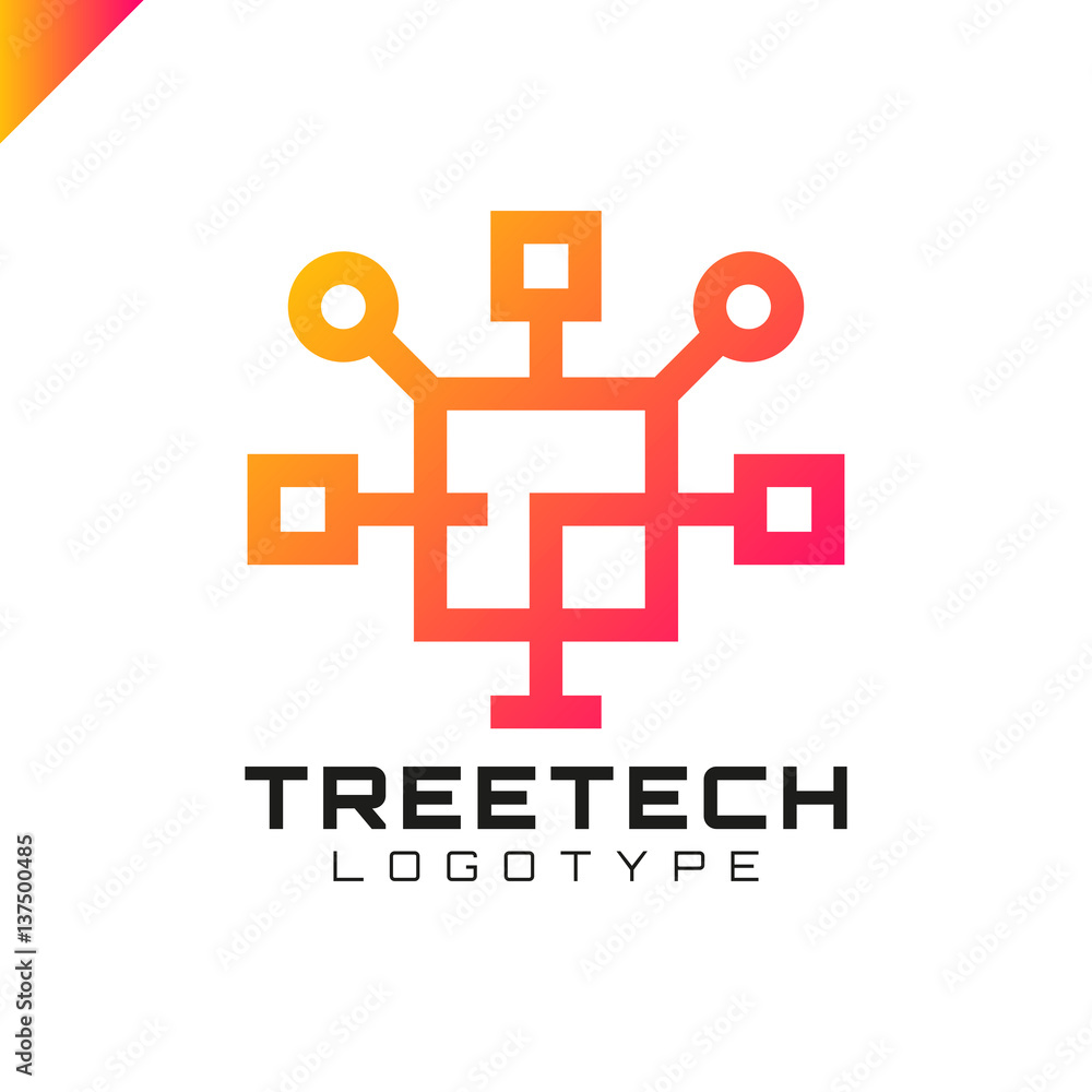 Poster tech tree square chip integrate technology element icons business logo