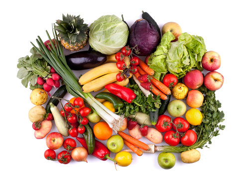 Top view of fruits and vegetables
