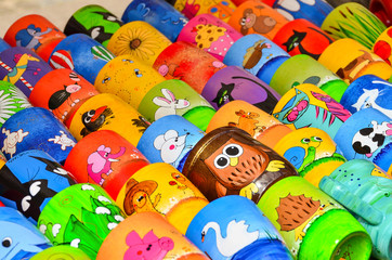 Obraz premium colorful assortment of pitchers, jugs.