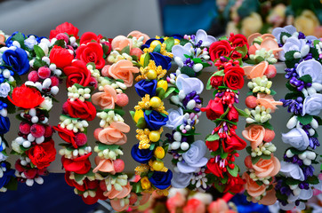 Fototapeta na wymiar A very colorful floral headband, coronet
