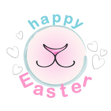Happy Easter Bunny. Vector Greeting Card with rabbit cute nose and smile