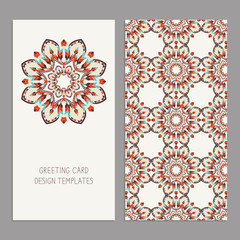 Templates for greeting and business cards, brochures, covers with floral motifs. Oriental lace pattern. Mandala. Wedding invitation, save the date,RSVP. Arabic, Islamic, asian, indian, african motifs.