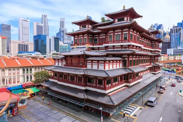 Wall murals Temple Singapore - December 4, 2016 : Buddha Tooth Relic Temple, located in China Town. The temple is build with Tang Dynasty style.