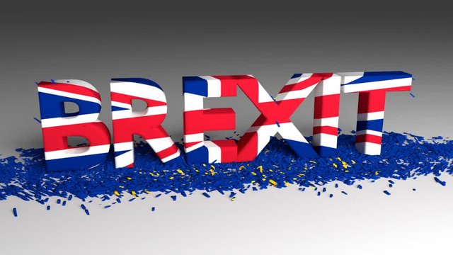 3D BREXIT word chipped out of a european flag