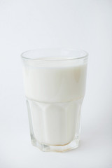 Glass of milk on white background