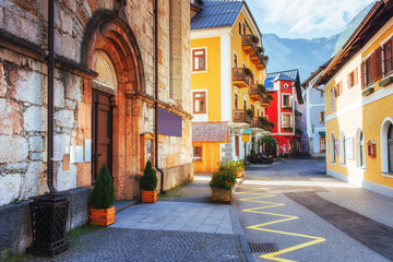 Naklejka premium Buildings and streets. Beauty world. Hallstatt. Austria