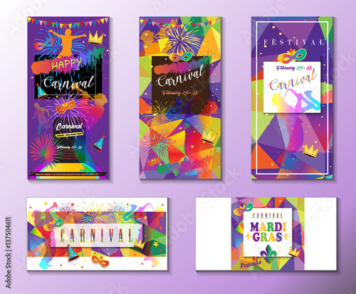 Set Mardi Gras Carnival Music Festival Masquerade Poster Invitation Design Funfair Set Mardi Gras Carnival Music Festival Masquerade Poster Invitation Design Funfair