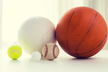 close up of different sports balls set