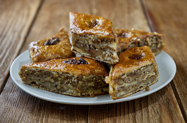 Delicious baklava with walnuts and honey