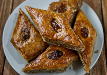 Delicious baklava with walnuts and honey