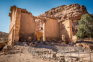 Panorama detail in Petra, Jordan. View to the temple Qasr Al-Bint. Nabataeans capital city (Al...