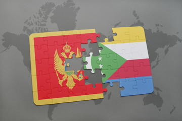 puzzle with the national flag of montenegro and comoros on a world map