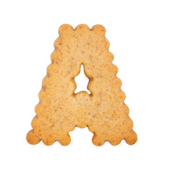 Cookie alphabet symbol - A isolated on white background. One of full alphabet set