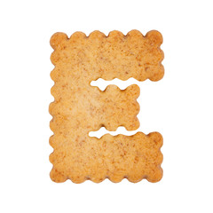 Cookie alphabet symbol - E isolated on white background. One of full alphabet set