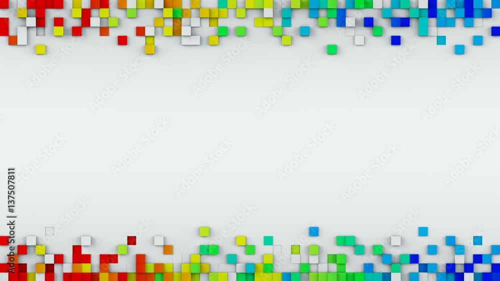 Poster rainbow cubes and free space. 3d render seamless loop abstract geometric background 4k uhd (3840x216