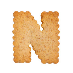 Cookie alphabet symbol - N isolated on white background. One of full alphabet set