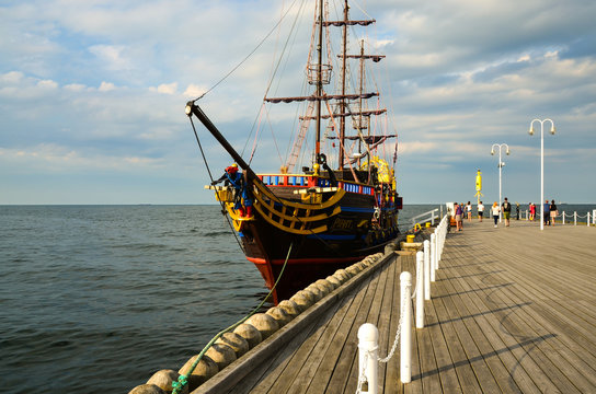  Sopot-Poland June-2016 Summer pirate cruise ship waiting for tourist before next sailing . Editorial photo