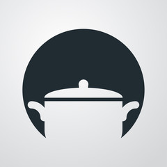 Icono plano olla en circulo sobre fondo degradado gris