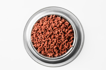 Cat red feed in silver bowl