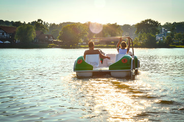 The couple on the pedal boat