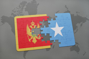 puzzle with the national flag of montenegro and somalia on a world map