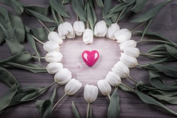 Love bright tulips heart lovely surprise present for girlfriend. Beautiful shape in decoration one...